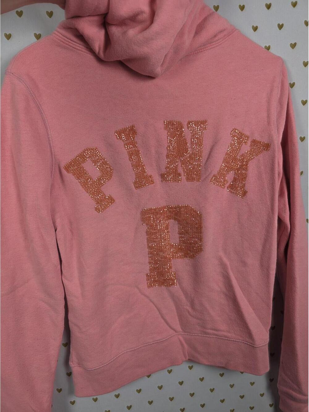 Victorias Secret Pink Bling Logo Sequined Full zip Hoodie Jacket XS - Picture 1 of 6